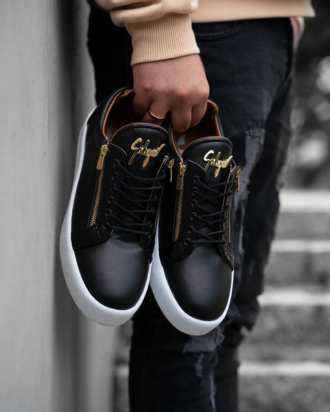 Chaussures Basket noir aspect daim cuir avec zip latéral or pour homme –  MY-LOOK