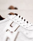 Sneakers Homme Blanc Cognac Aspect Cuir Perforé Bande H premium