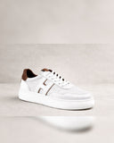 Sneakers Homme Blanc Cognac Aspect Cuir Perforé Bande H premium