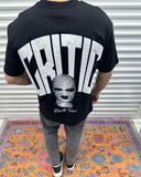 Black CRITIC back printed t-shirt with hood