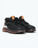 Chaussures sneakers Noires knit tendance avec semelle noir orange 3d forme homme