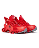 Zapatillas deportivas de punto rojas de moda con suela 3d roja y gris en forma de hombre