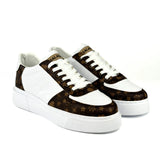 White and brown monogram sneaker shoes with high white sole for men