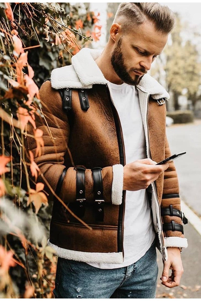 Leather Jacket Blouson Aviateur Mouton Retourné Homme