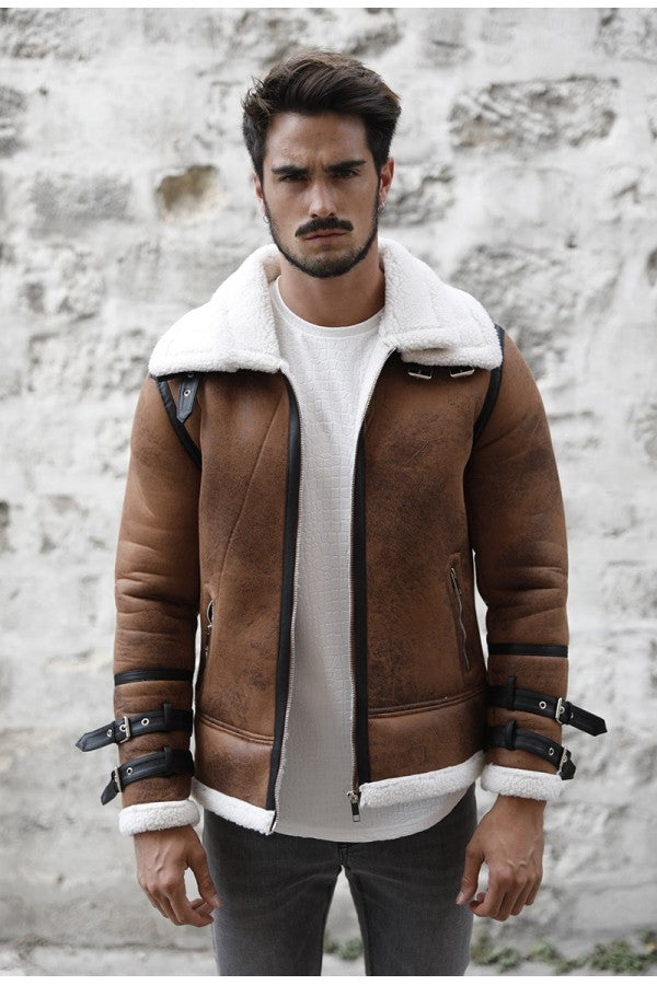 Blouson veste aviateur type bombardier camel marron avec doublure