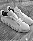 Trendy white leather-look basketball shoes for men