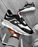 Basket sneakers noir blanche stylé avec motif baroque et strass