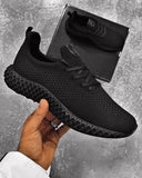 Lightweight black knit sneakers with 3d print look sole