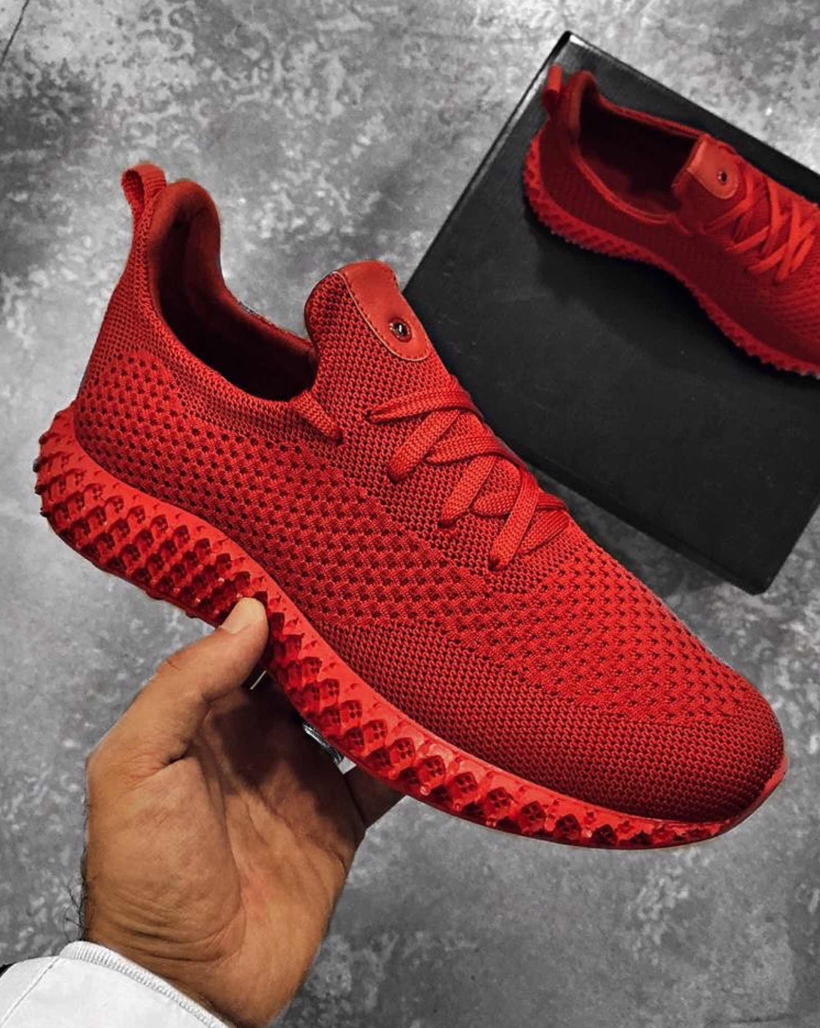 Chaussures Baskets knit light rouge à semelle aspect alvéolée 3d