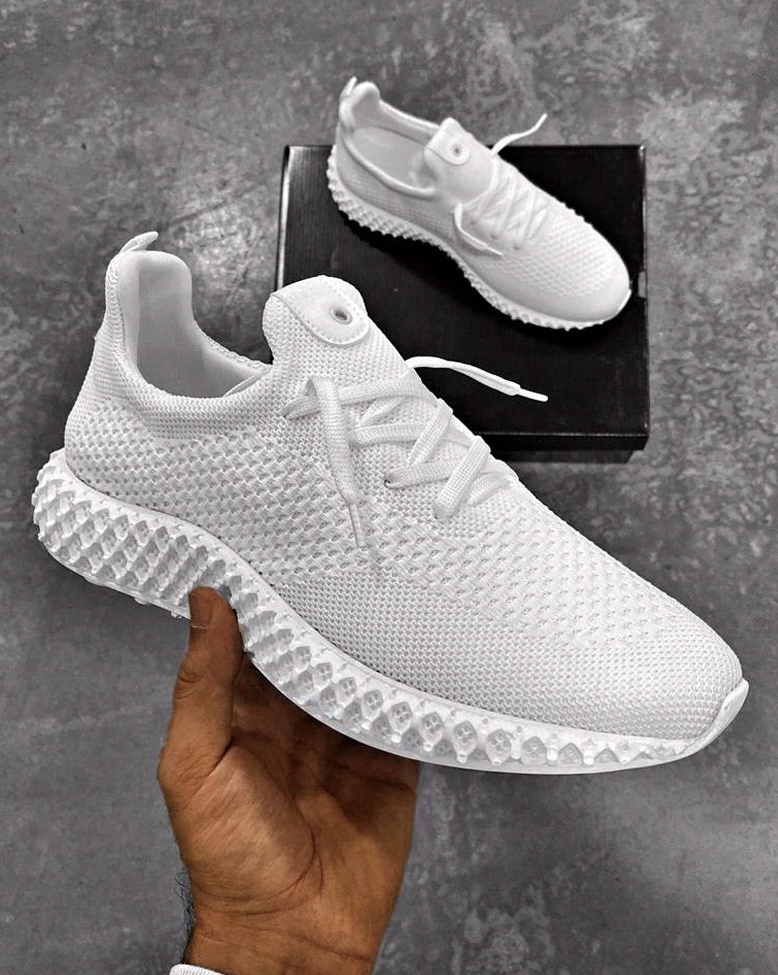 White knit light sneakers with 3d honeycomb sole