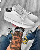 Trendy white leather-look basketball shoes for men
