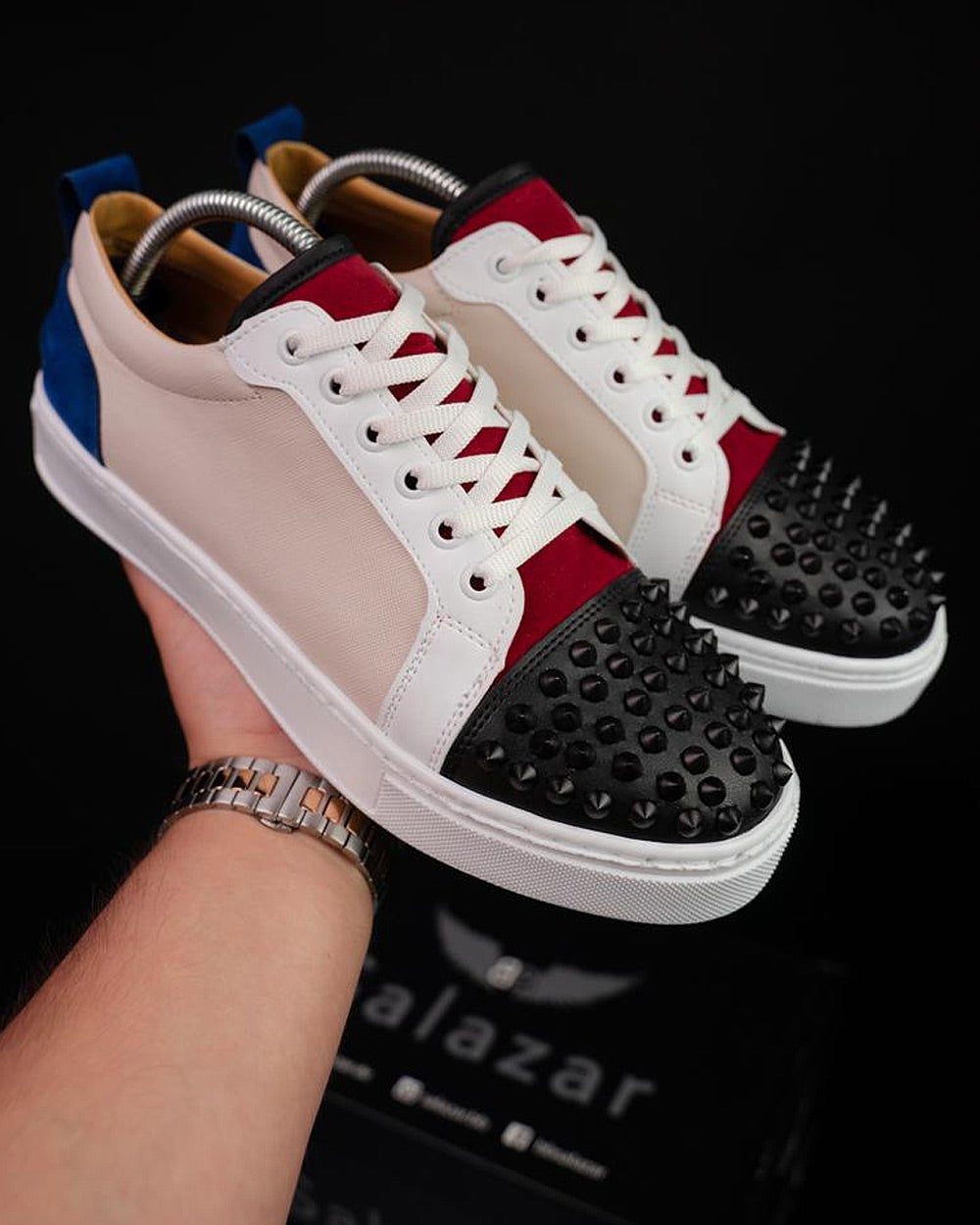 Multi-colored low-top sneakers with trendy BB Salazar brand studs for men