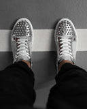 BB Salazar men's silver low-top sneakers with trendy studs