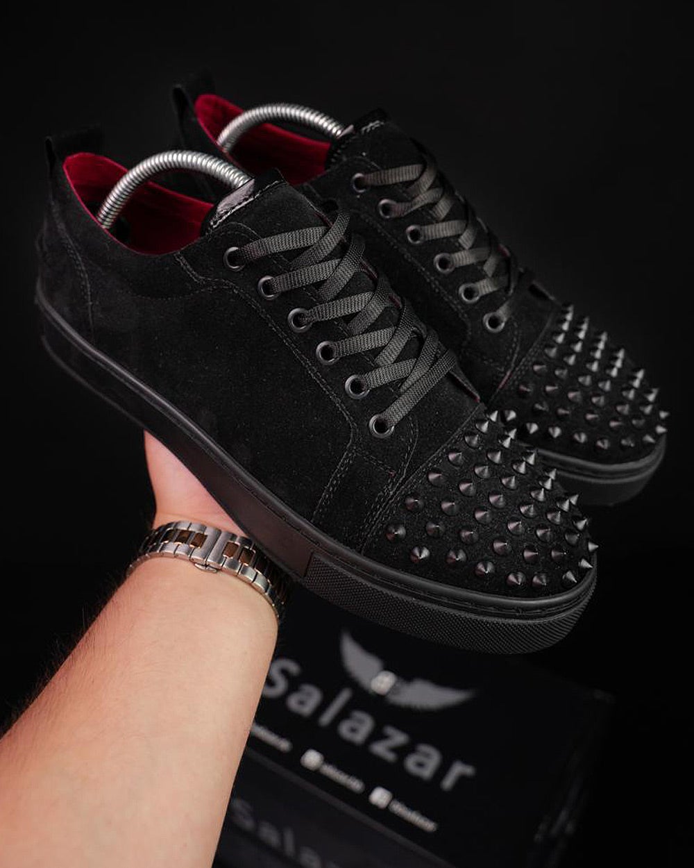 Black suede sneakers with trendy studs brand BB Salazar for men