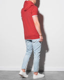 Heather red t-shirt with plain hood for men with short sleeves