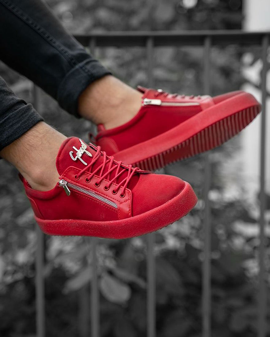 Chaussures Basket rouge aspect cuir avec zip latéral pour homme