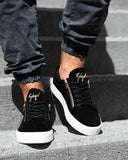 Chaussures Basket noir aspect daim cuir avec zip latéral or pour homme