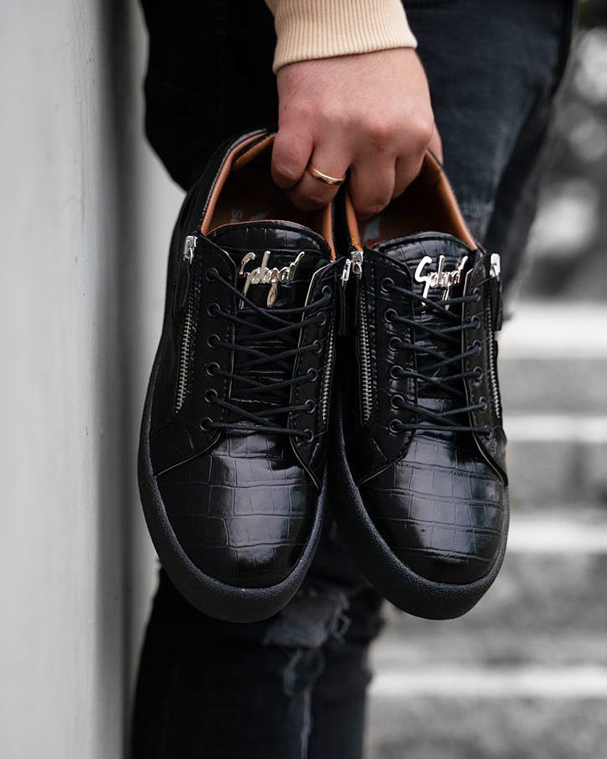 Chaussures Basket noir aspect cuir croco avec zip latéral pour