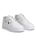 White and silver leather look basketball shoes for men