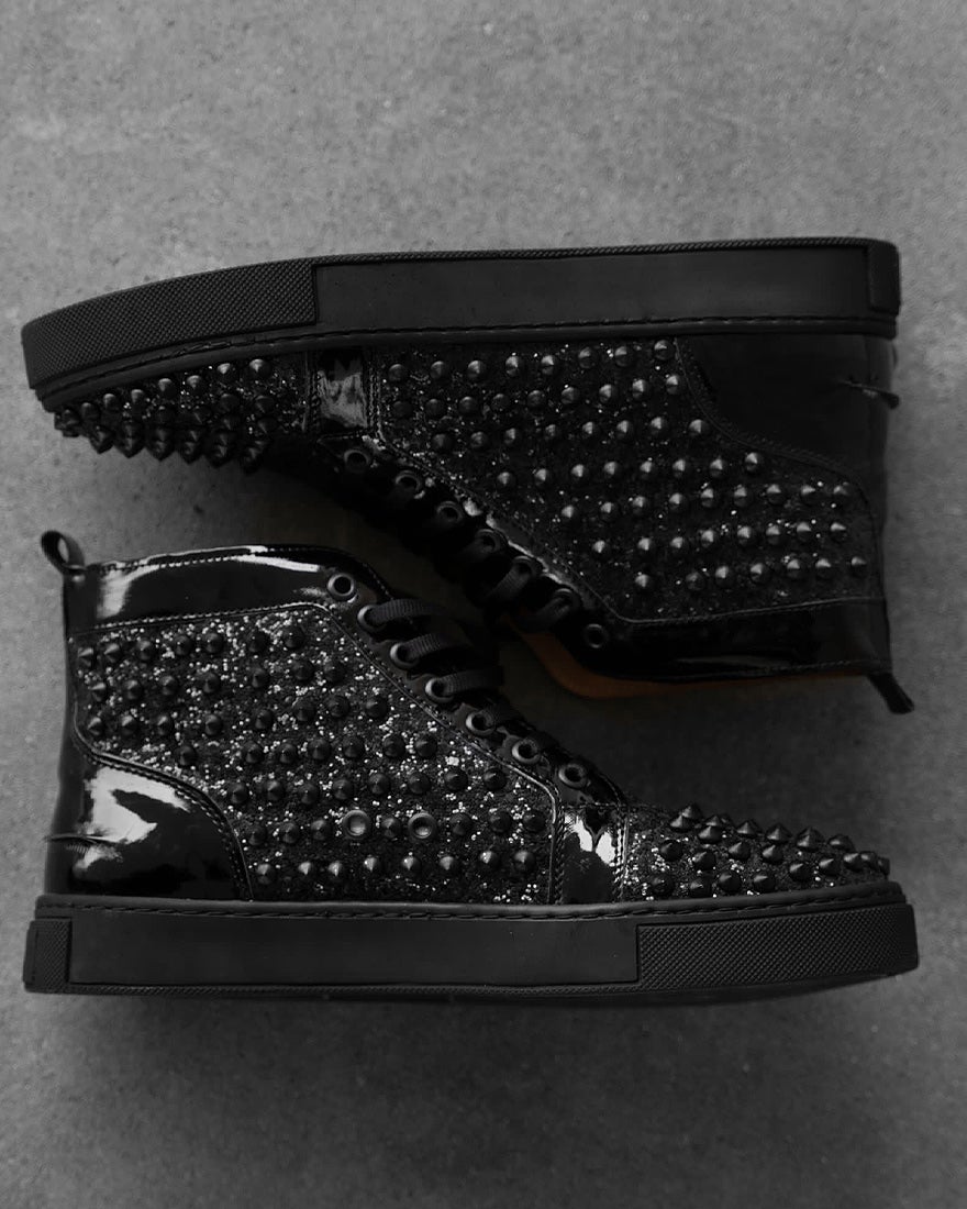 Chaussures noires sneakers montantes effet brillant avec strass clous marque BB Salazar pour homme