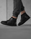 Black hi-top shiny effect sneakers with rhinestone studs brand BB Salazar for men