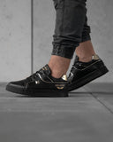 Black and gold leather look basketball shoes for men