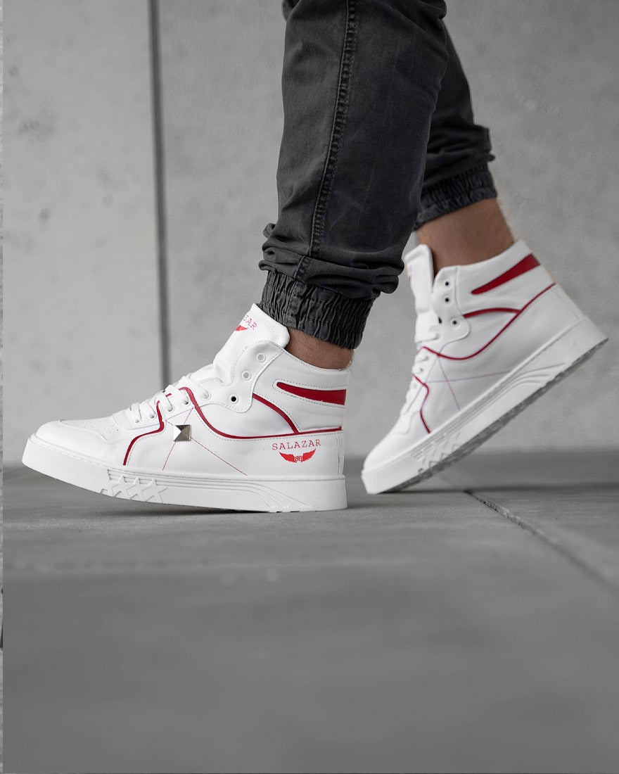White and red high-top sneakers for men BB Salazar
