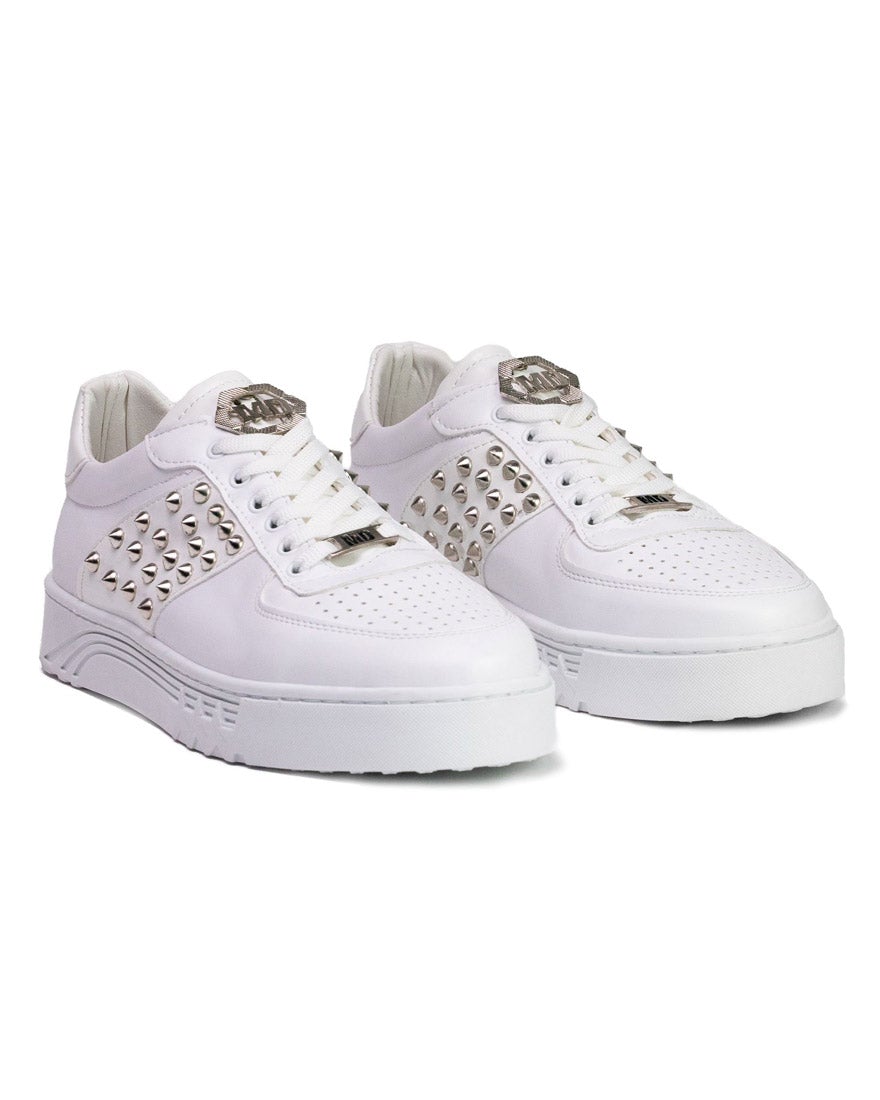 Chaussures blanches sneakers basses avec clous or marque BB Salazar pour homme