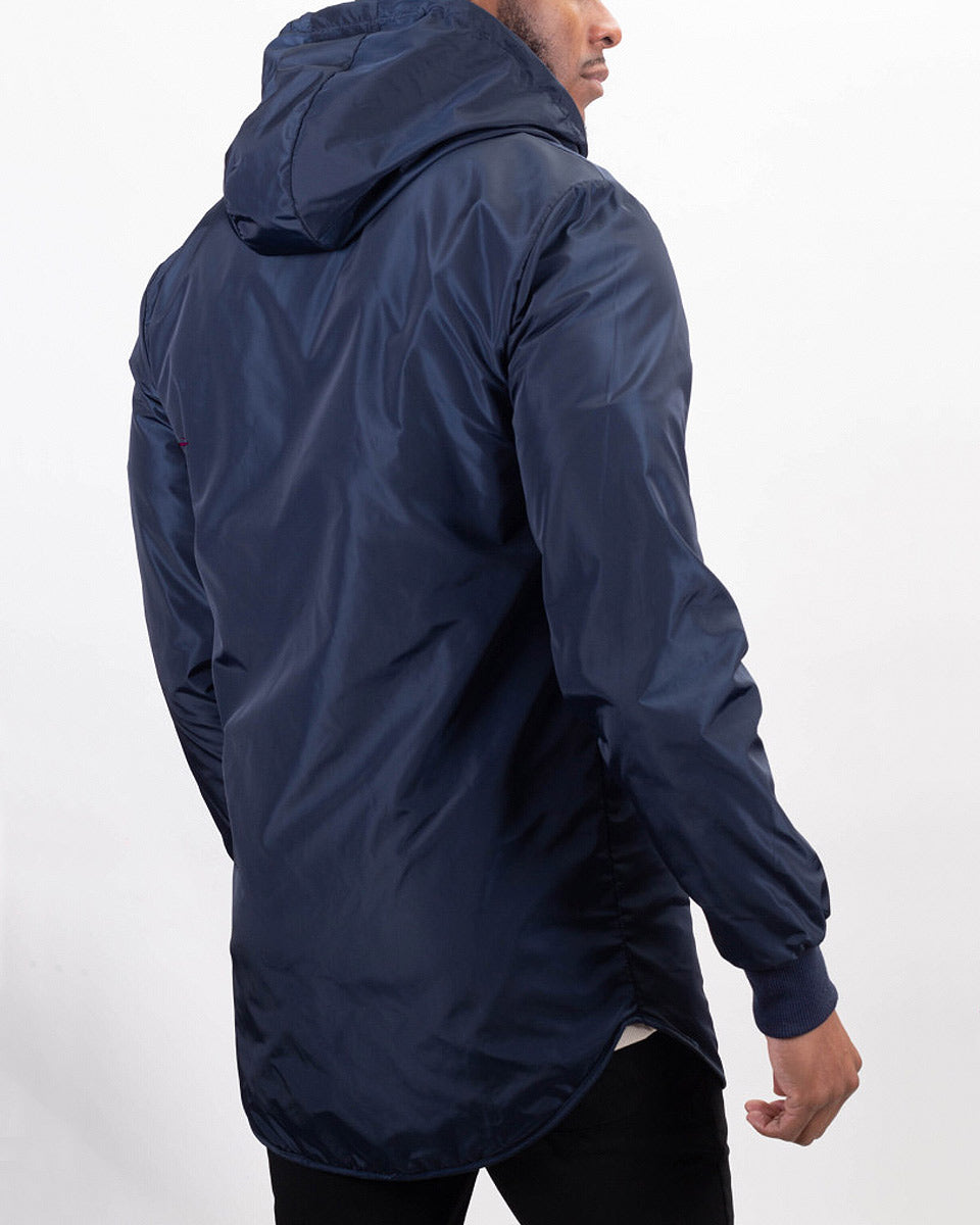Navy blue oversized waterproof long windbreaker jacket for men UNIPLAY
