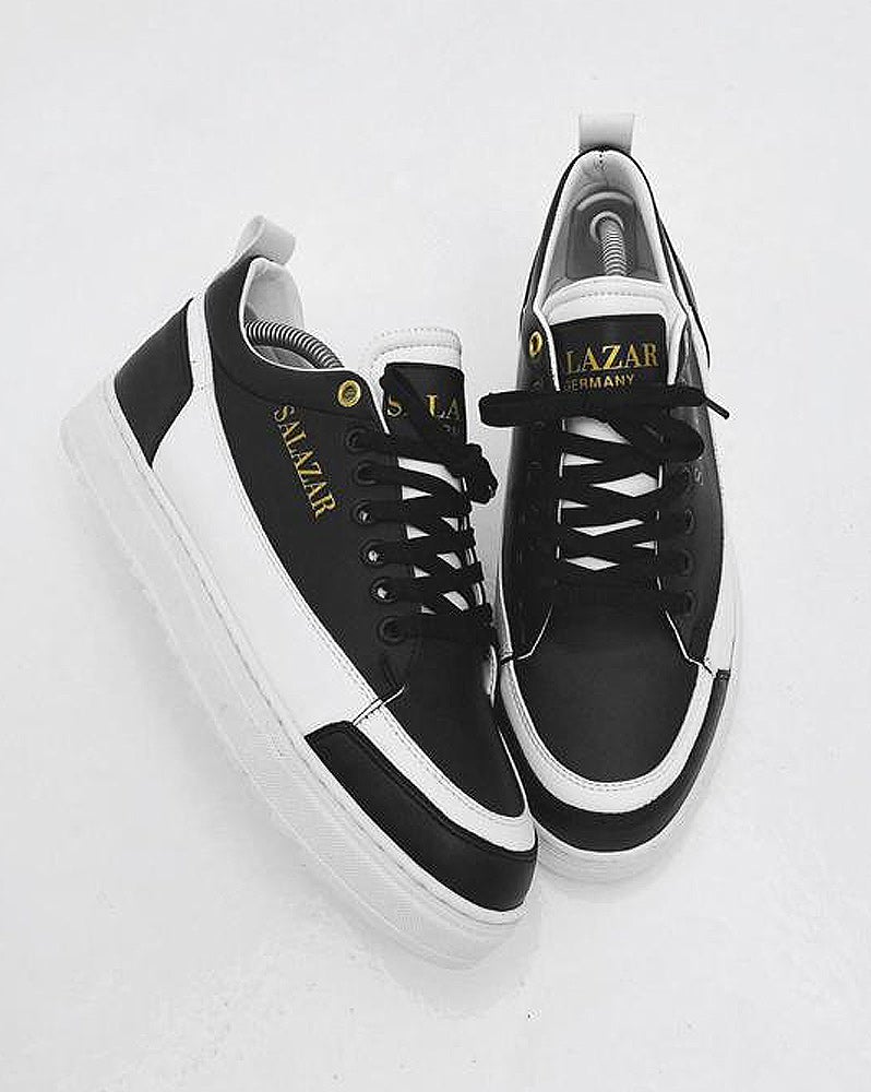 Chaussures sneakers bi color noir blanc BB Salazar à lacets pour homme avec semelle originale