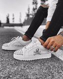 White shoes low sneakers with rhinestones studs and skull brand BB Salazar for men