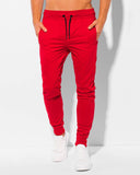 Men's plain red slim-fit fleece sweatpants