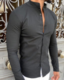 Men's slim black shirt with mandarin collar UNIPLAY