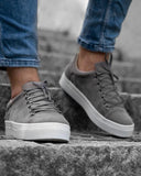 Gray leather look lace-up sneakers with white sole for men