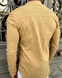 Men's trendy camel brown mandarin collar slim shirt UNIPLAY