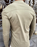Men's slim khaki shirt with original brown mandarin collar UNIPLAY