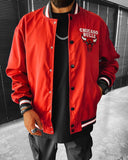 Red American college Team Bulls teddy jacket with back and front embroidery for men