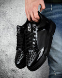 BB Salazar Black leather look sneaker shoes with stud on the toe for men