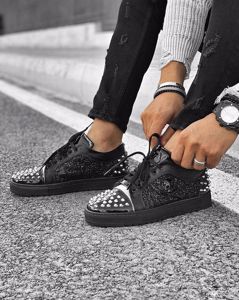 BB Salazar black rhinestone studded and skull sneaker shoes for