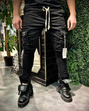 Trendy black cargo joggers with zipped pockets for men