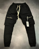 Trendy black cargo joggers with zipped pockets for men