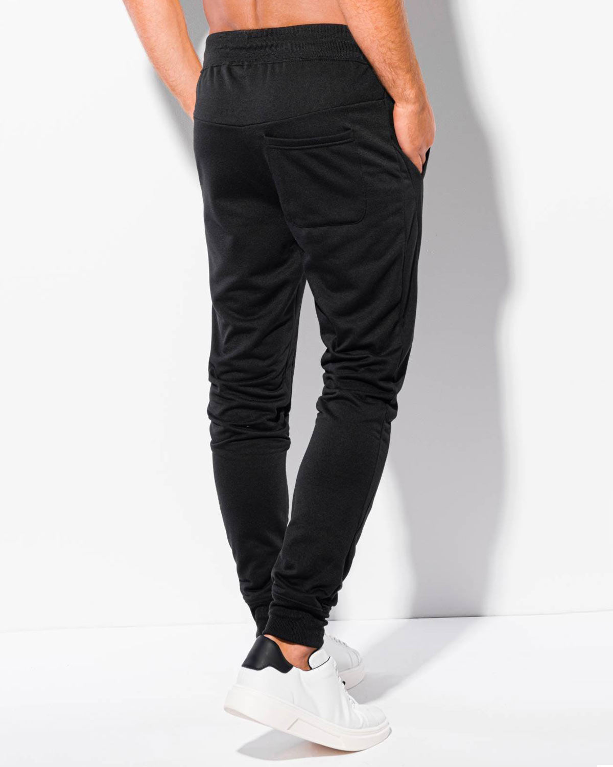 Men's slim-fit plain black fleece sweatpants 