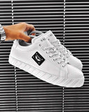 Trendy white sneakers with chevron relief sole for men