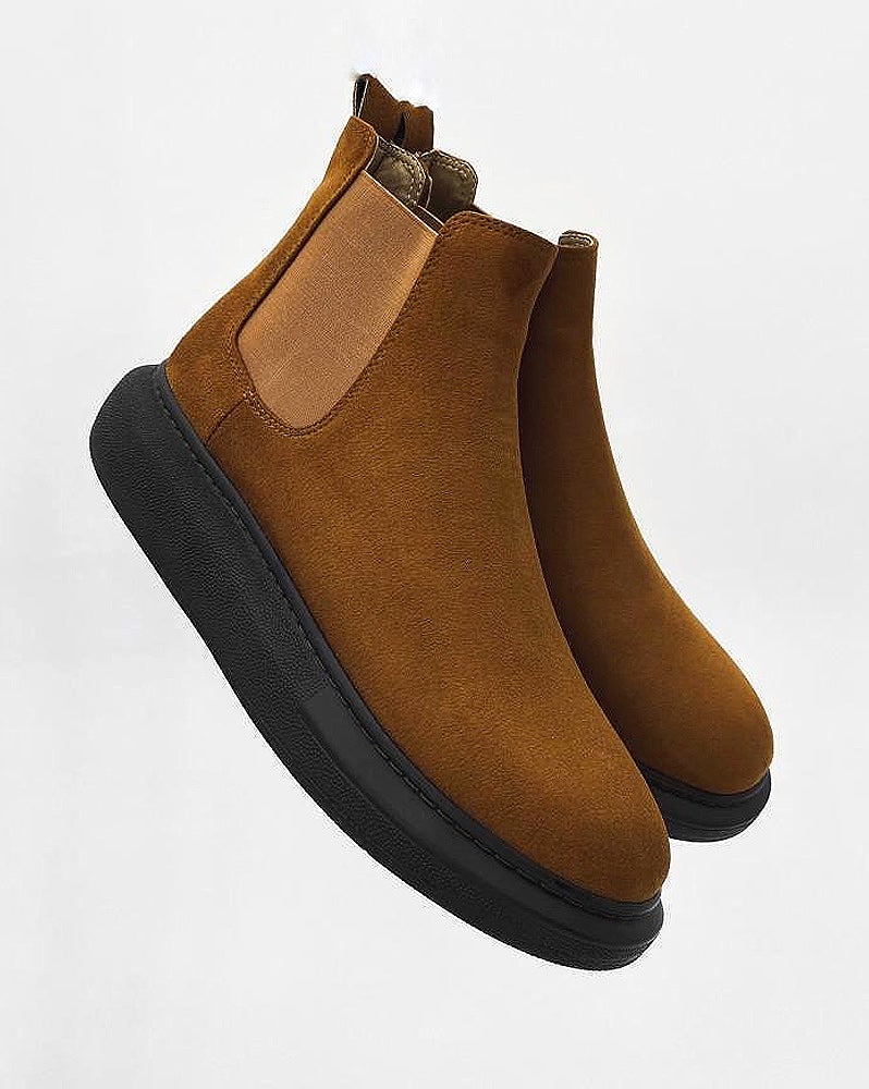Dark camel brown ankle boots in suede look suede for men
