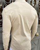 Men's slim beige shirt with mandarin collar UNIPLAY