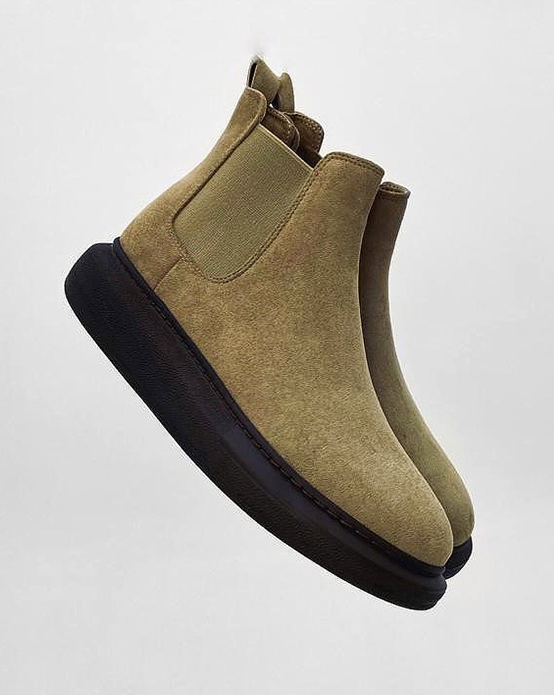 Beige suede-like ankle boots with thick sole for men